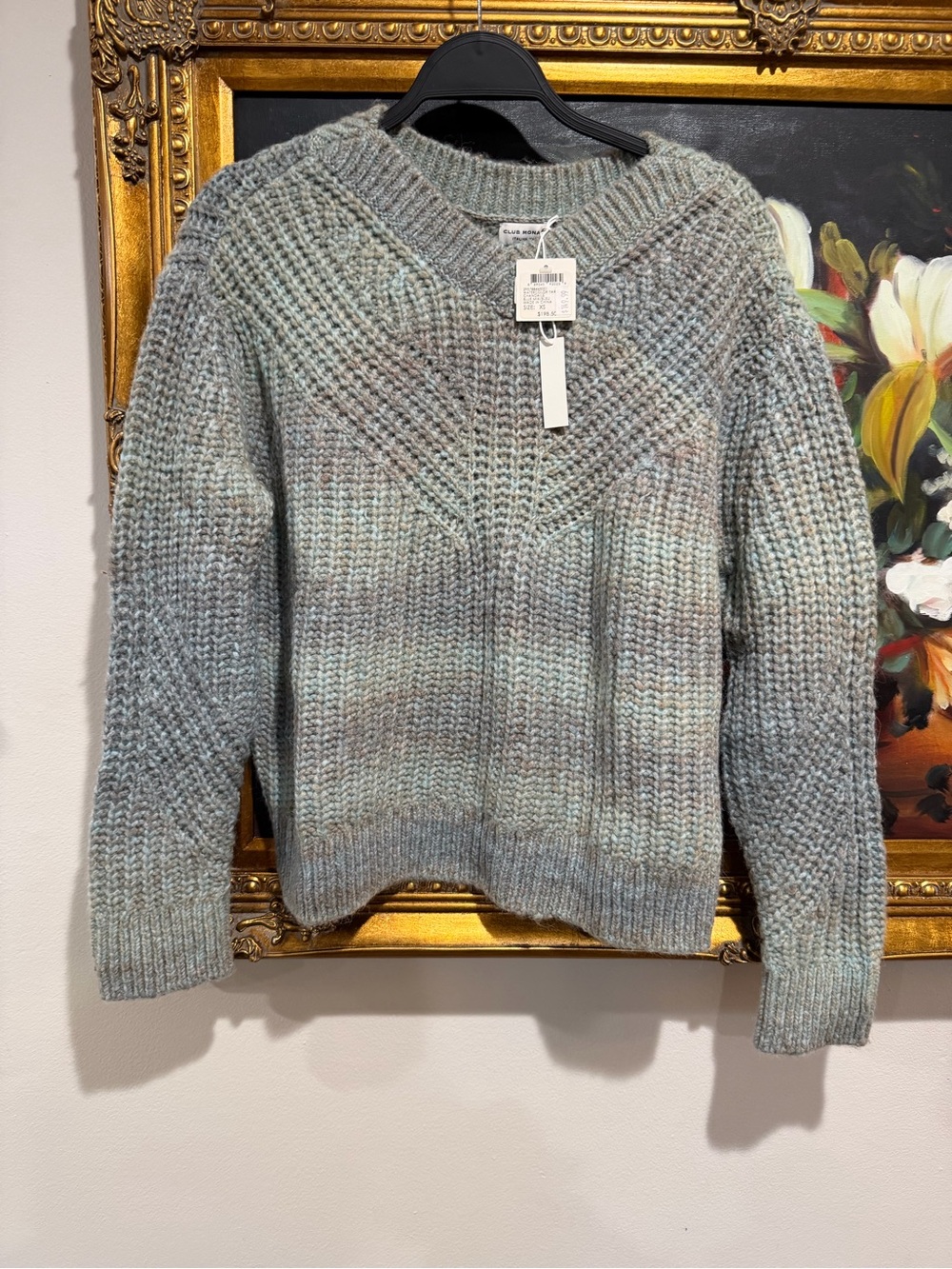 Club Monaco Oversize Women's Heathered Light Blue Scoop Neck Sweater
